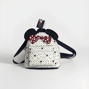 Disney White Polka Dot Minnie Backpack with Red Bow